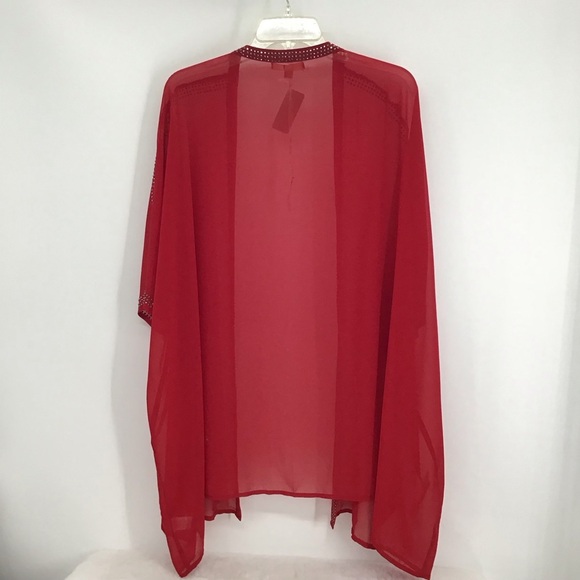 YA Los Angeles Rhinestone Silk Kimono Sheer Party Cocktail Red NWT Size M - Picture 2 of 7